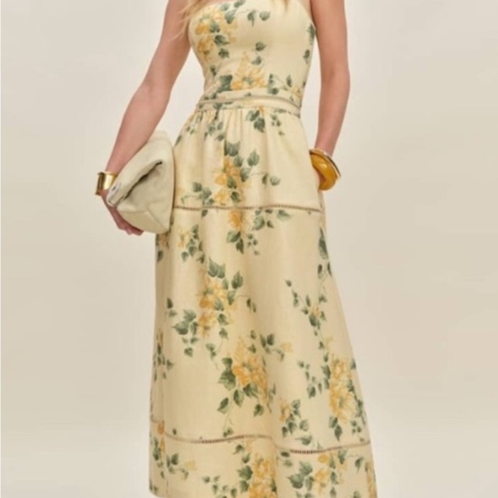 Reformation Everett Yellow Floral linen Dress